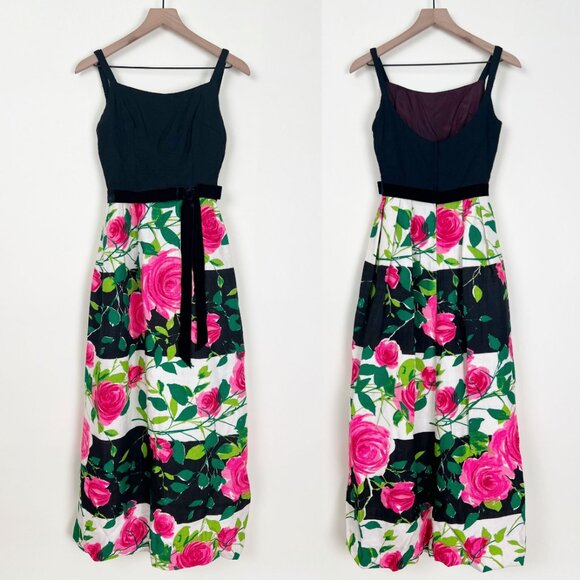 Rare Vintage 60s Union Made Party Dress Maxi Floral Velvet Romantic Handmade 70s - Picture 2 of 9